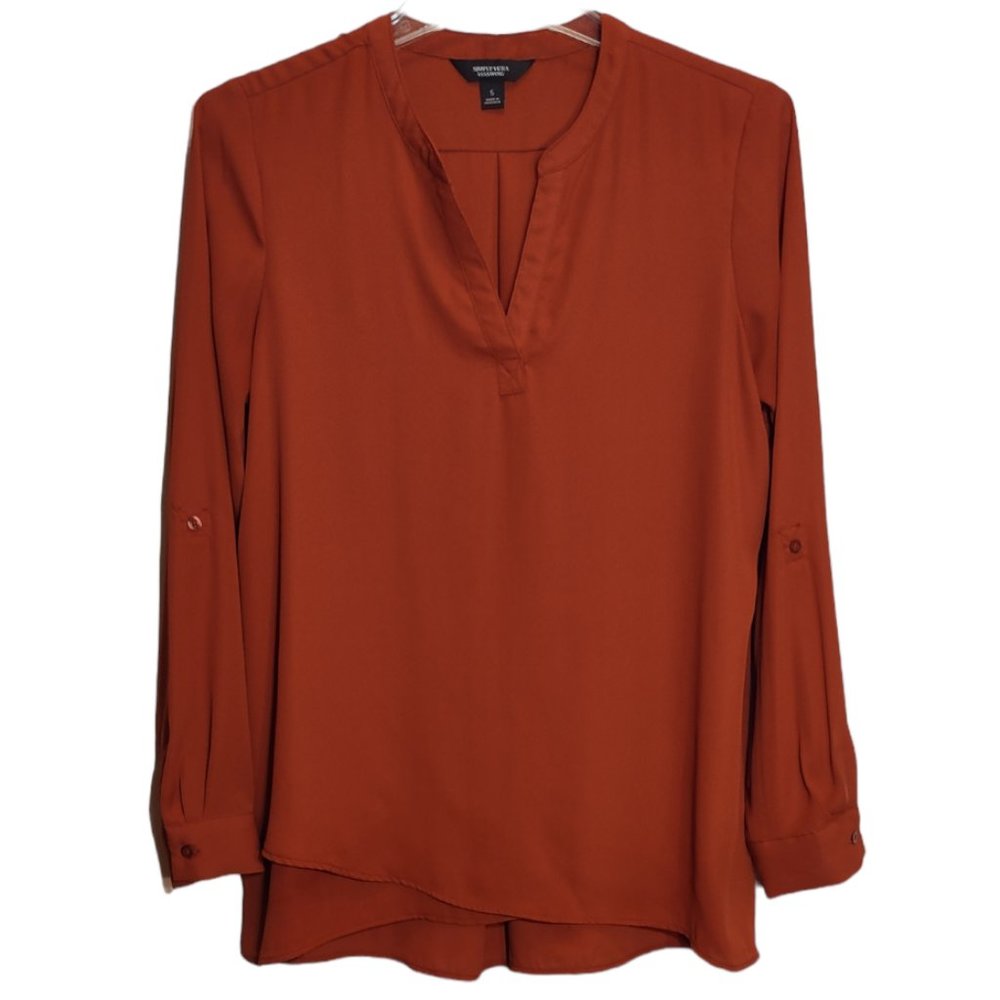 SIMPLY VERA VERA WANG ROLL-TAB SLEEVE BLOUSE S SIZE